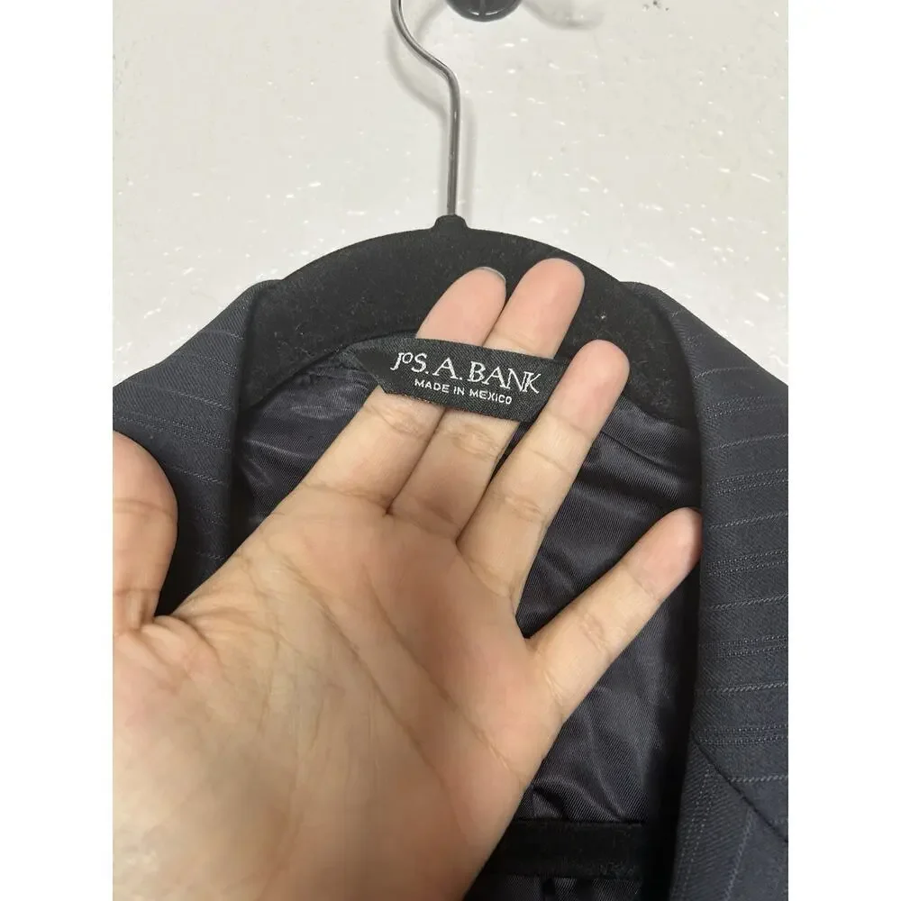 Jos A Bank Blazer Mens 44L Navy‎ Pin Striped Wool Suit Jacket Sport Coat